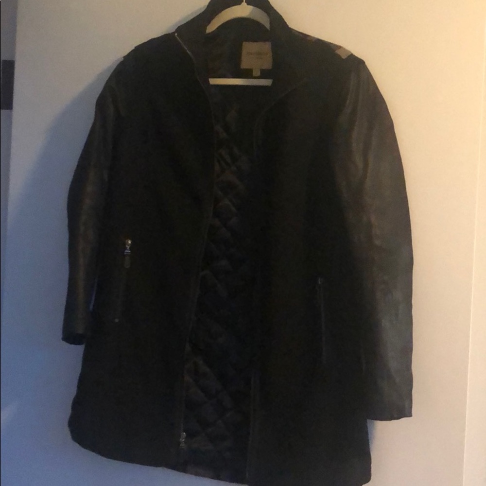 Black/plaid mixed media coat